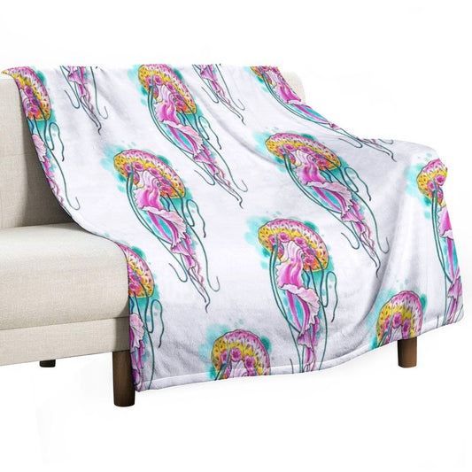 Floral Jellyfish Watercolour Throw Blanket