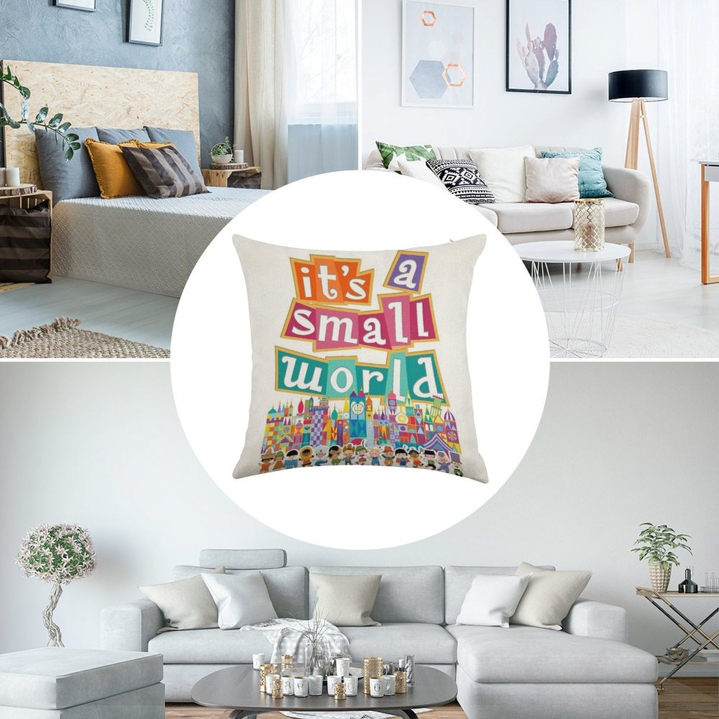 It's A Small World - Full Graphic by Kelly Design Company Linen Throw Pillow Cover