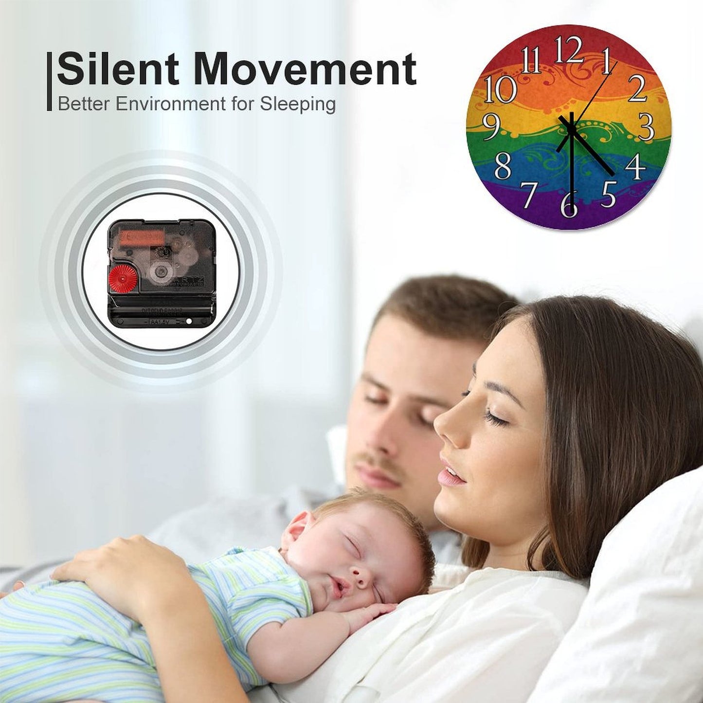 Fancy Swooped And Swirled LGBTQ Pride Rainbow Flag Background Wall Clock