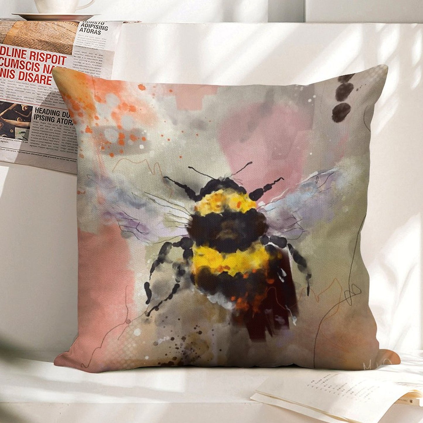 Bees Are Buzzing Linen Throw Pillow Cover