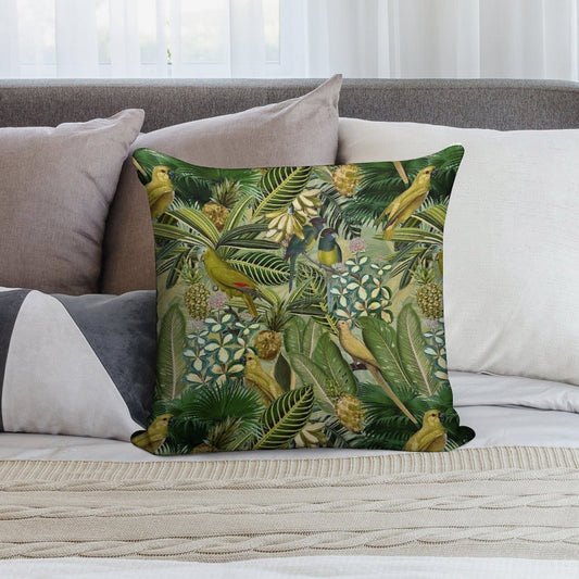 Vintage Green Tropical Bird Jungle Botanical Night Garden Nightgarden Soft Decorative Cover Throw Pillow