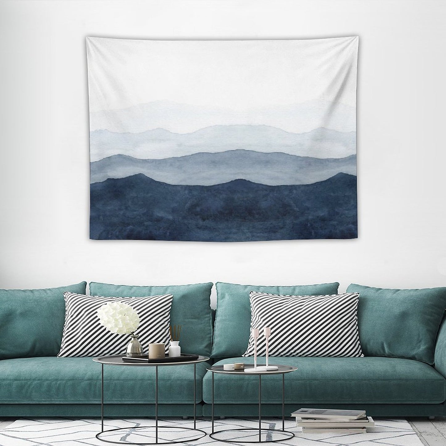 Mountains Ombre Indigo Abstract Watercolor Tapestry