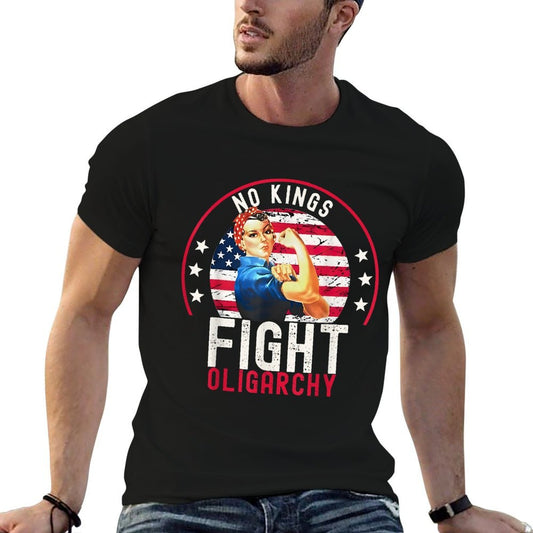 Vintage No Kings Fight Oligarchy Woman's Girl America  Trendy Pattern T-Shirt