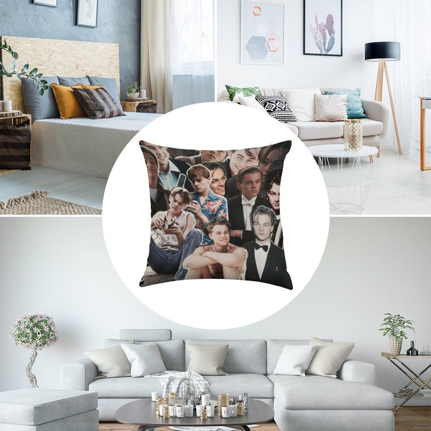Leonardo Dicaprio Collage Linen Throw Pillow Cover