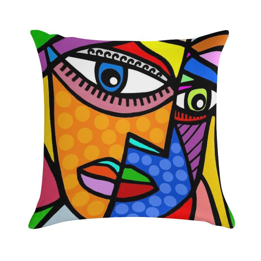 Funky Abstract Style Art Face with Dots And Stripes Soft Anti-Pilling Throw Pillow