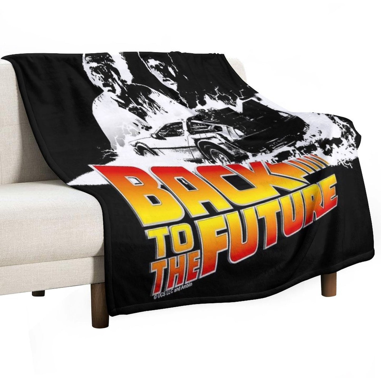 Back to The Future - DeLorean Fire Tracks, Marty And Doc Stencil Fan Art Throw Blanket