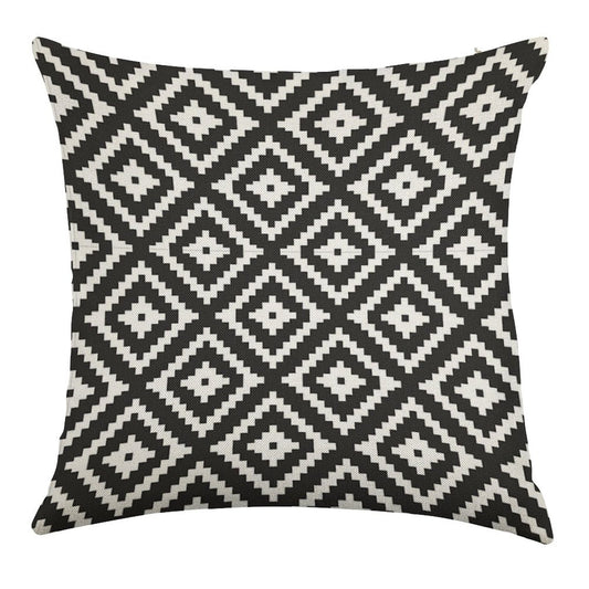 Aztec - White on Black Linen Throw Pillow Cover