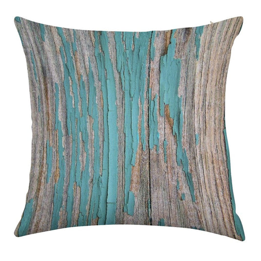Shabby Rustic Weathered Wood Turquoise Linen Throw Pillow Cover