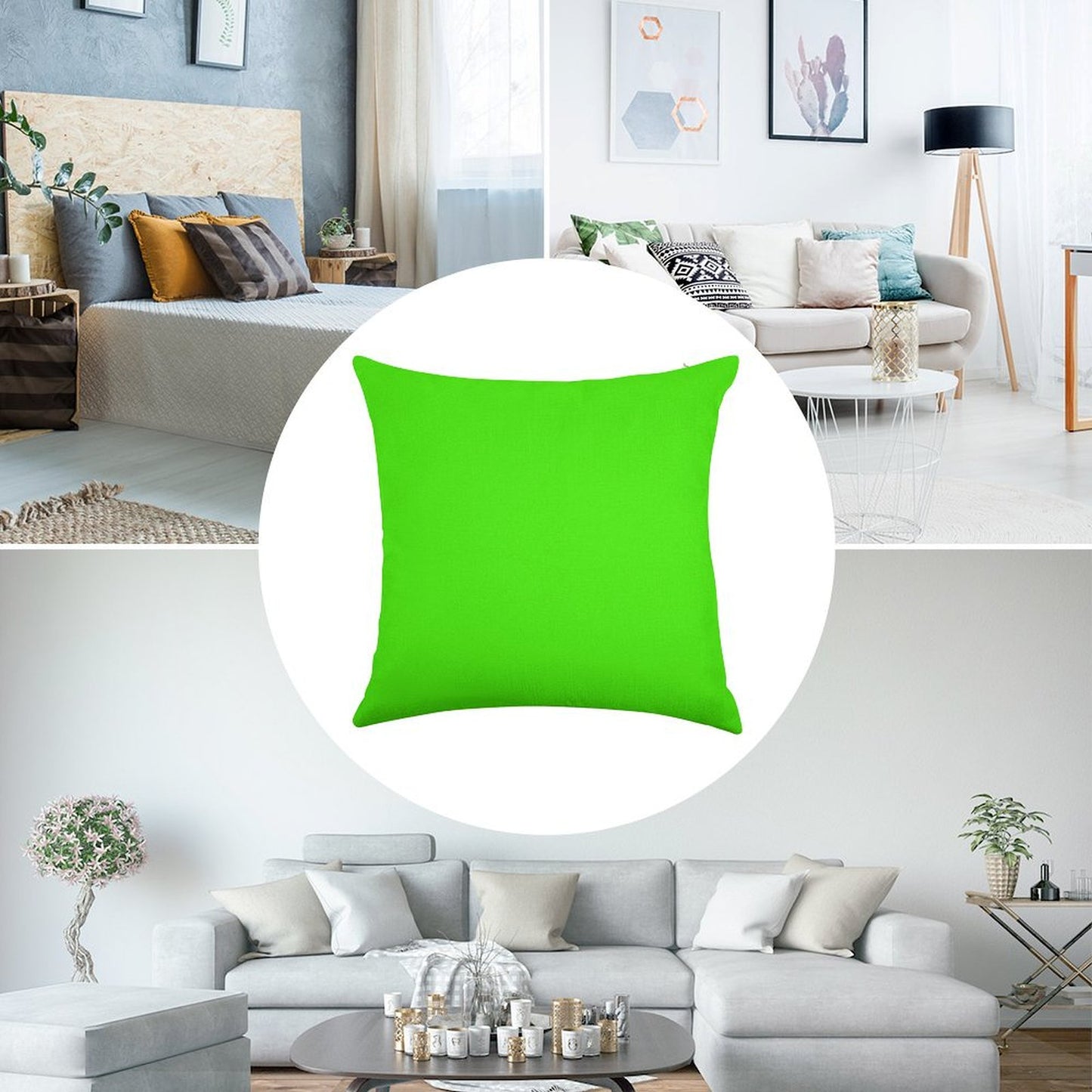 PLAIN SOLID COLOR NEON FLUROESCENT GREEN Linen Throw Pillow Cover
