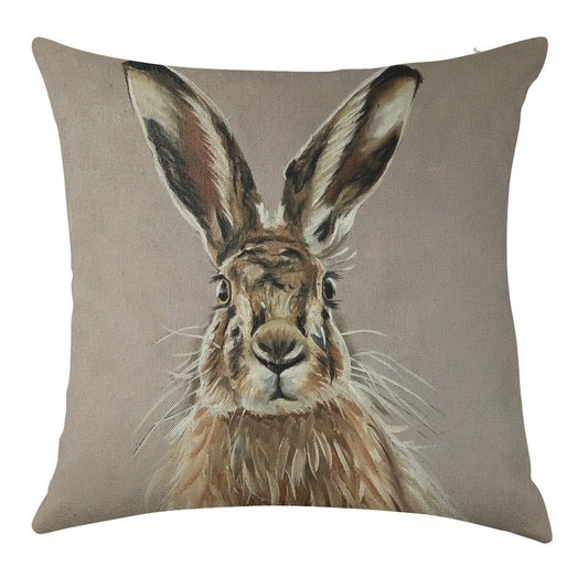 Hare Linen Throw Pillow Cover