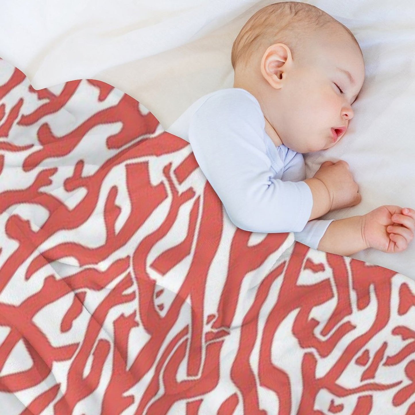 Coral Reef Pattern Reddish Coral White Coastal Beach House Throw Blanket