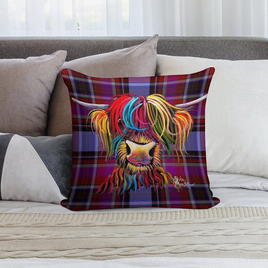 SCoTTiSH HiGHLaND CoW ' TaRTaN NeLLY P ' by SHiRLeY MacARTHuR Soft Anti-Pilling Throw Pillow