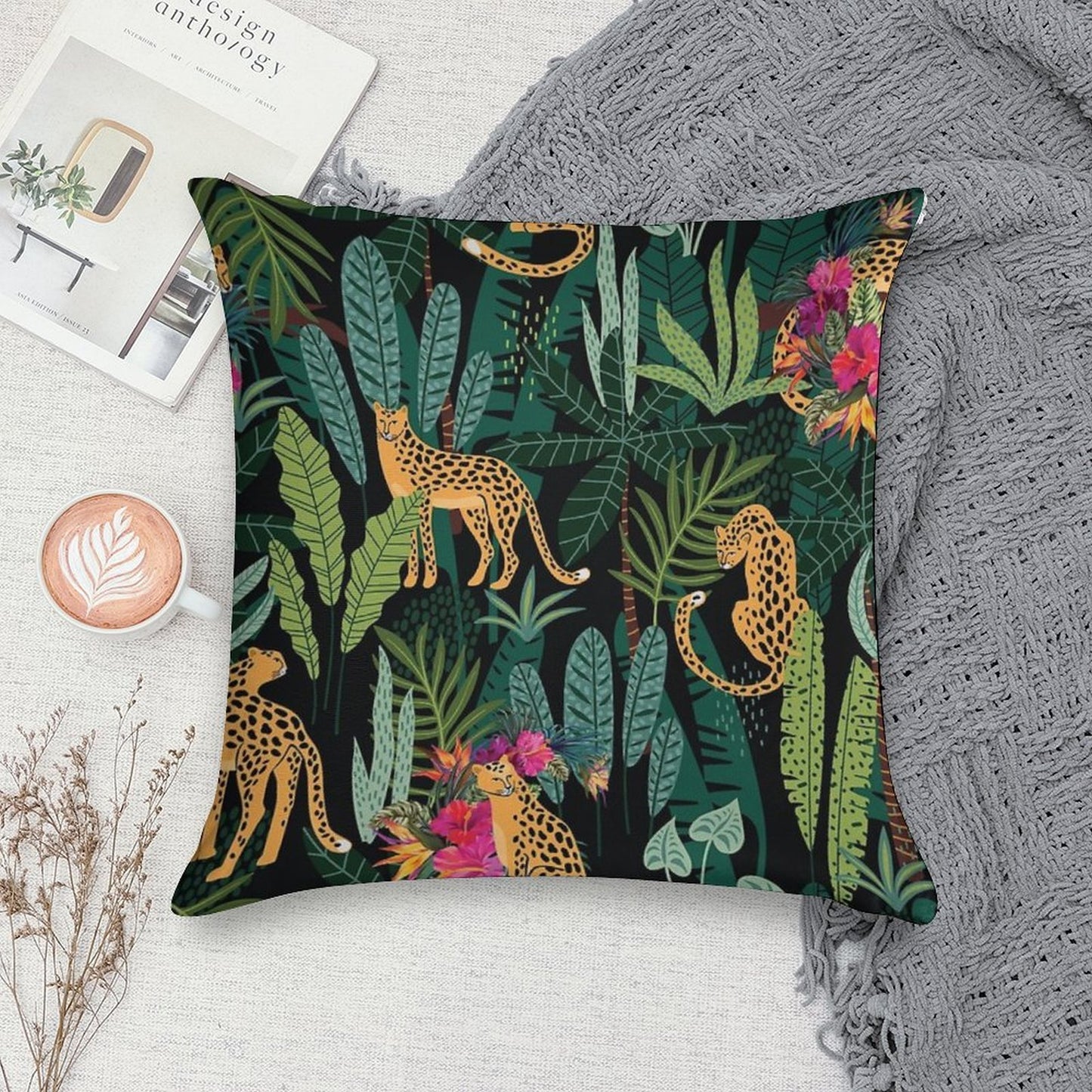 Tropical Cheetah Print Soft Hidden Zipper Throw Pillow