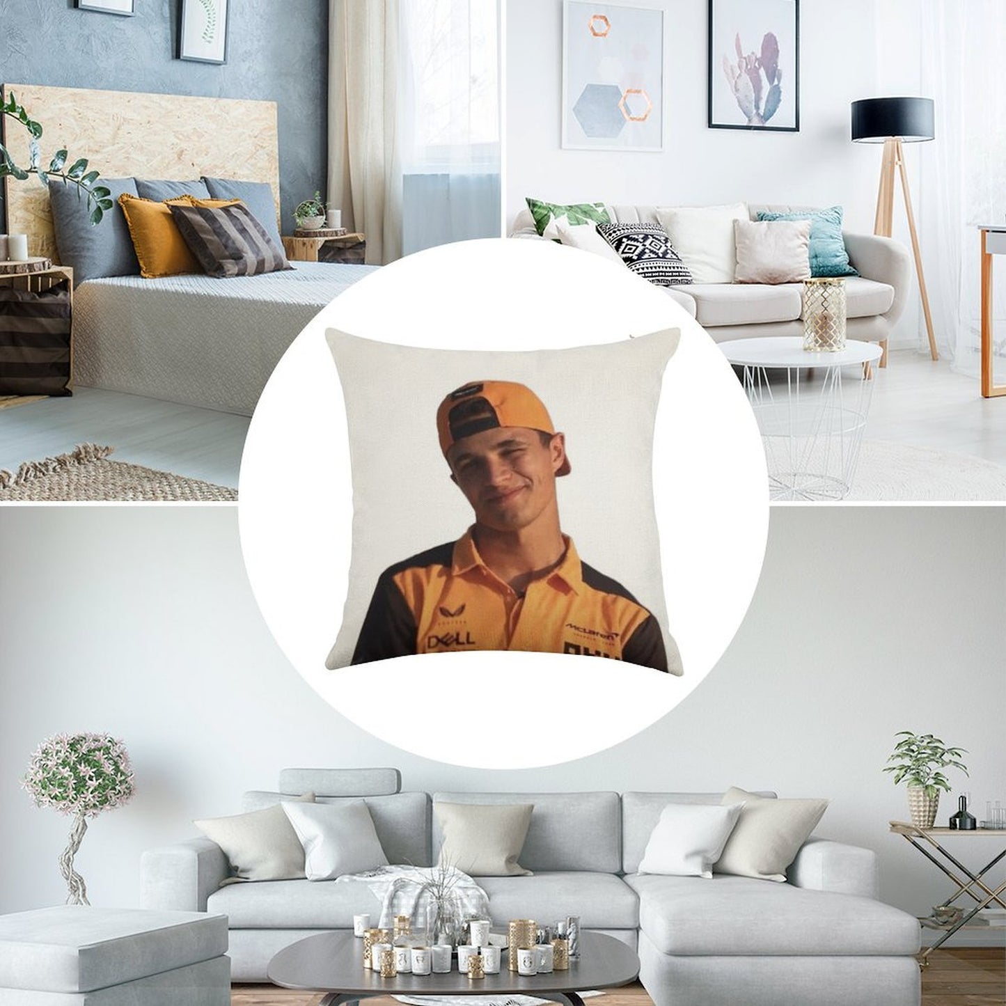 Lando Norris Linen Throw Pillow Cover