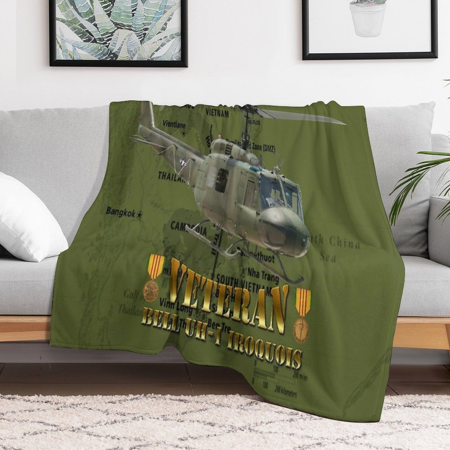 UH-1 Iroquois 'Huey' Vietnam Veteran Throw Blanket
