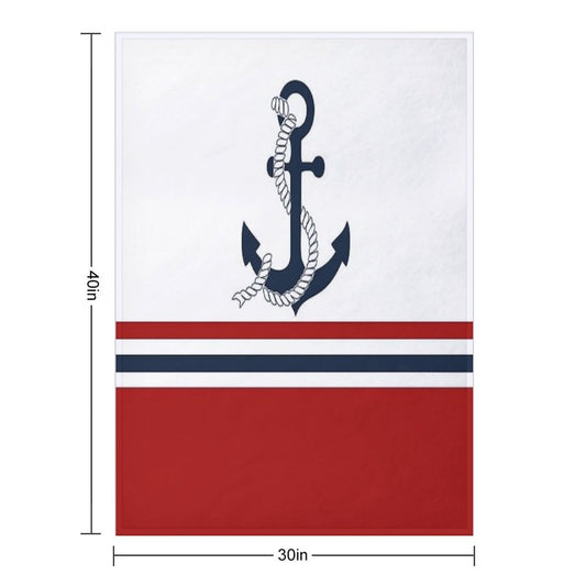 Nautical Blue Anchors with Red, Blue And White Stripes Throw Blanket