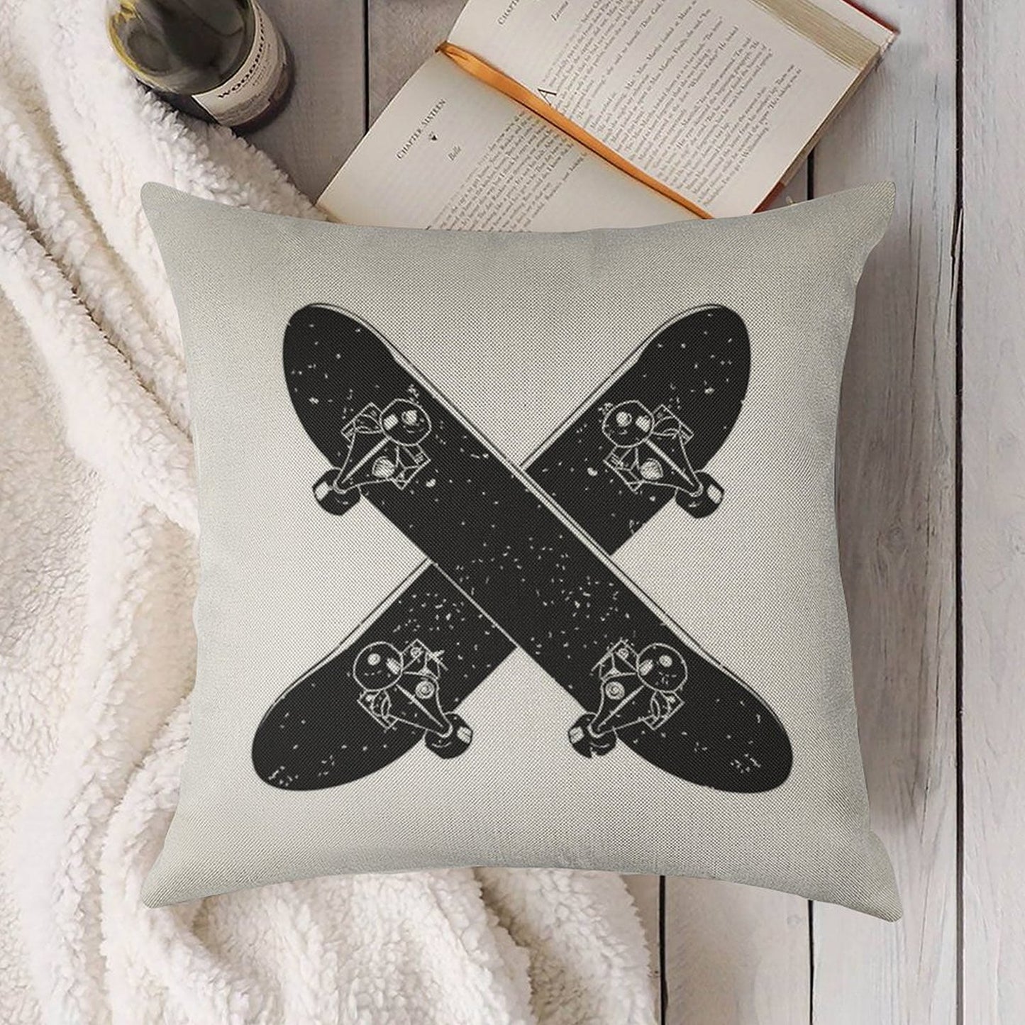 Skateboard X Linen Throw Pillow Cover