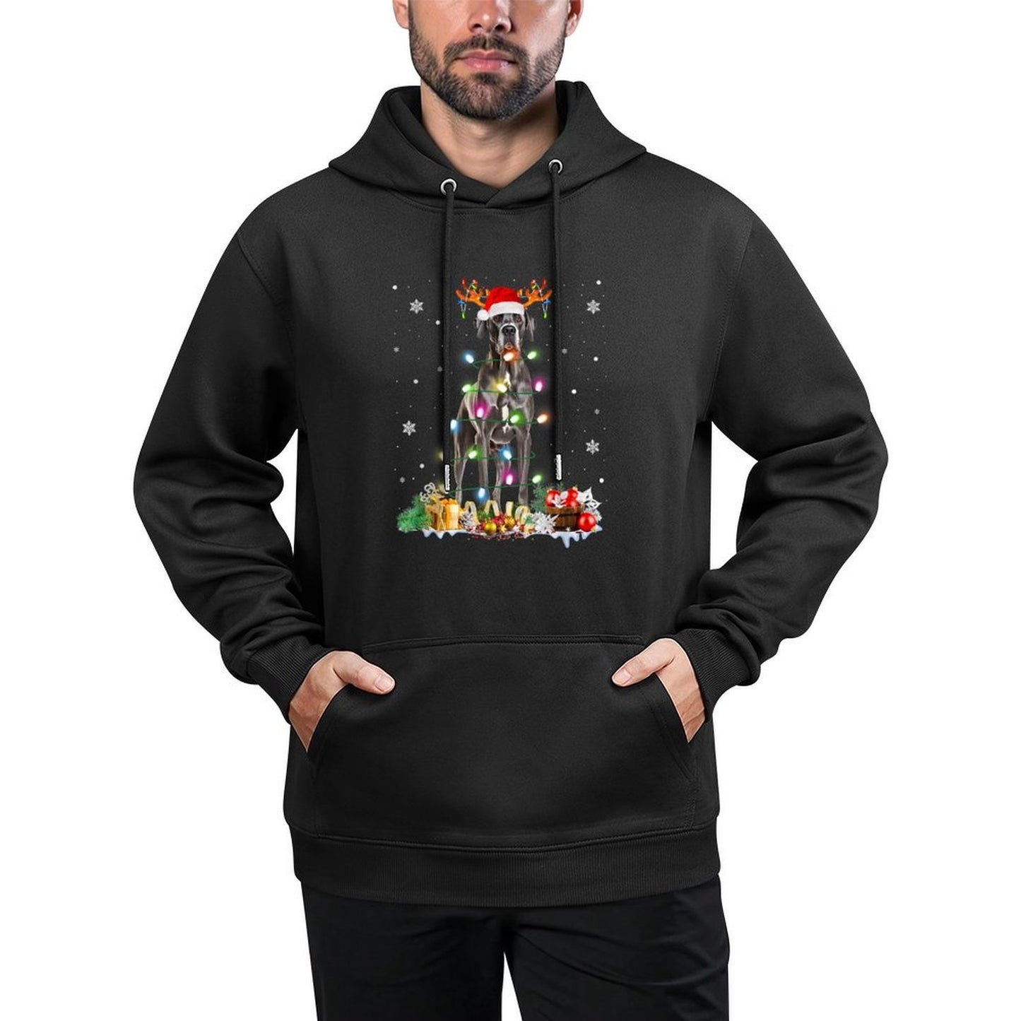 Great Dane Christmas Santa Hat Fairy Lights Pajama Dog Lover Men Women Kids Relaxed Fit Hoodie