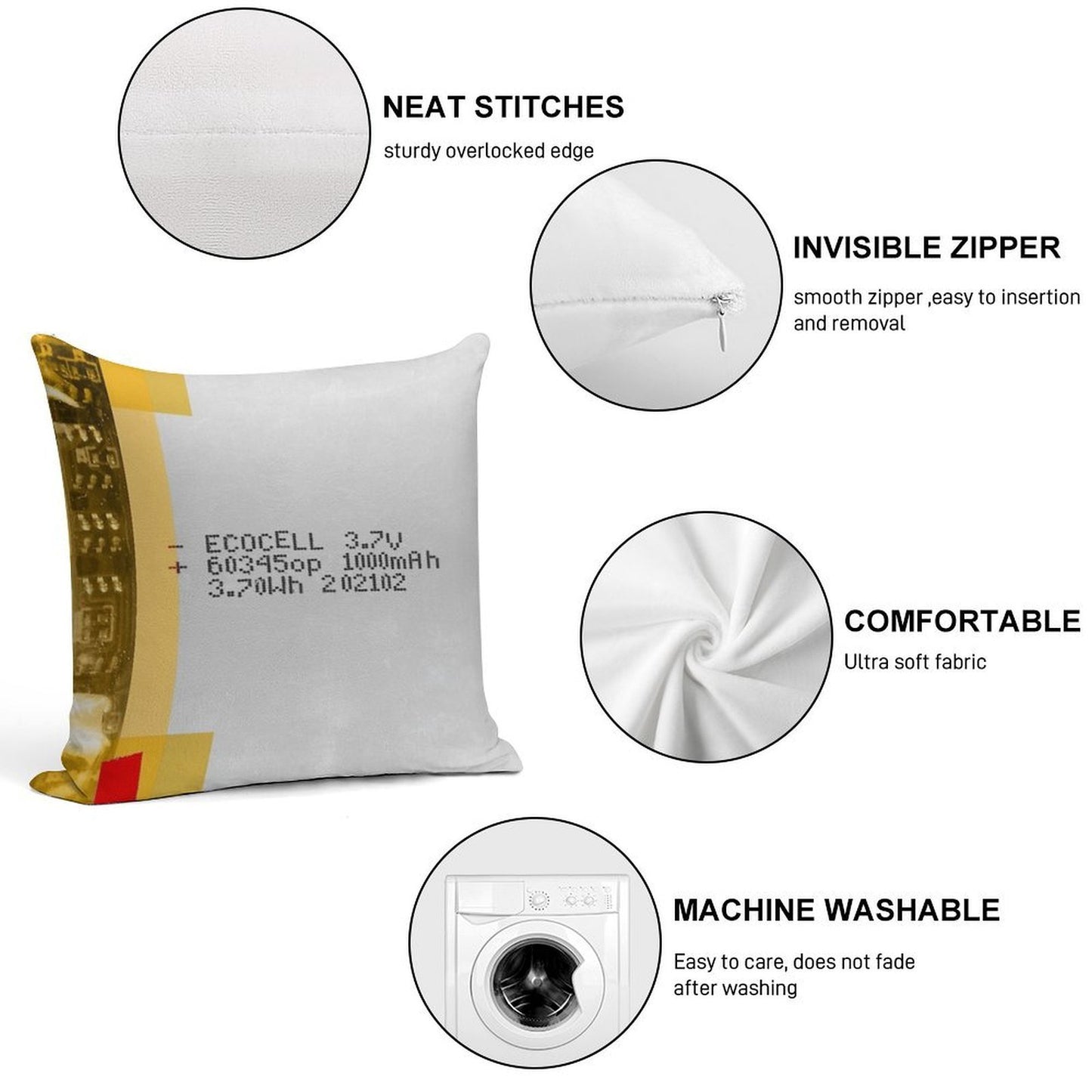 LiPo Battery Soft Durable Construction Throw Pillow