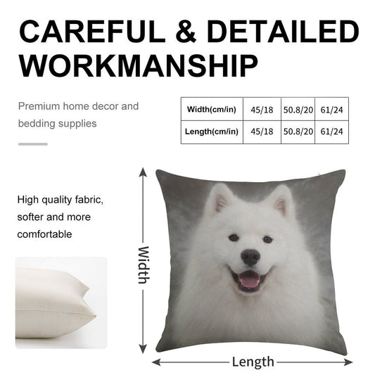 Samoyed Puppy Dog Linen Throw Pillow Cover