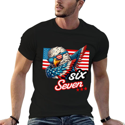 Six Seven Funny Patriotic Dabbing Bald Eagle 6 7 Meme Slang Versatile T-Shirt