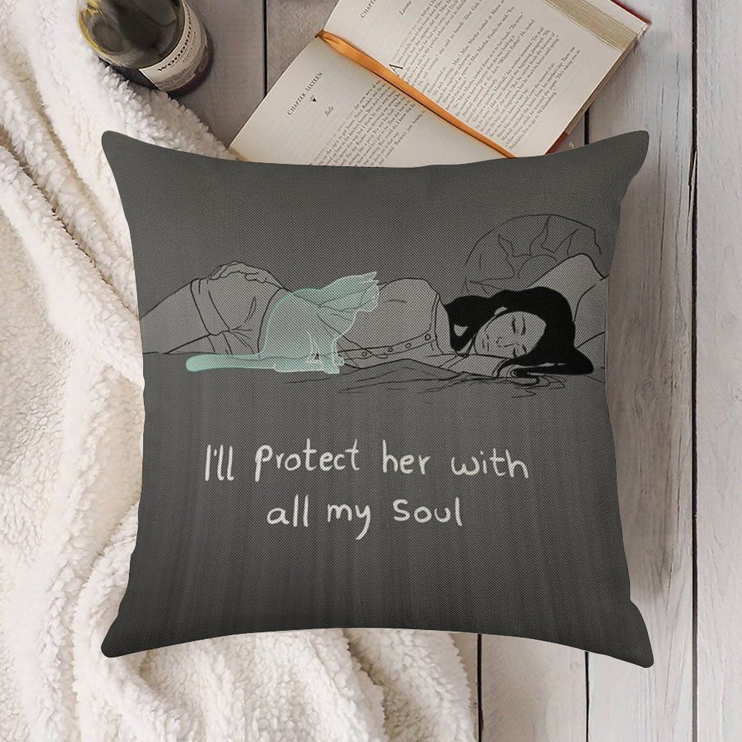 Guardian Soul Linen Throw Pillow Cover