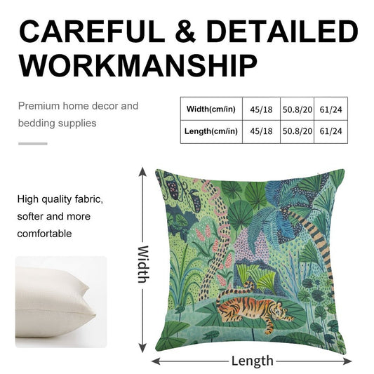 Jungle Tiger Linen Throw Pillow Cover