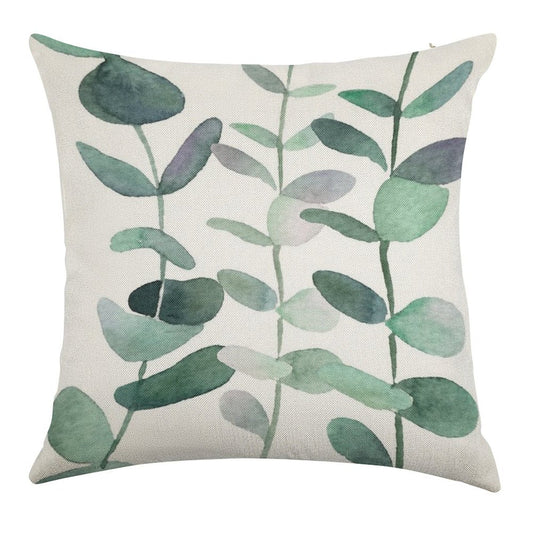 Watercolor, Eucalyptus, Leaves, Botanical, Painting, Green Linen Throw Pillow Cover