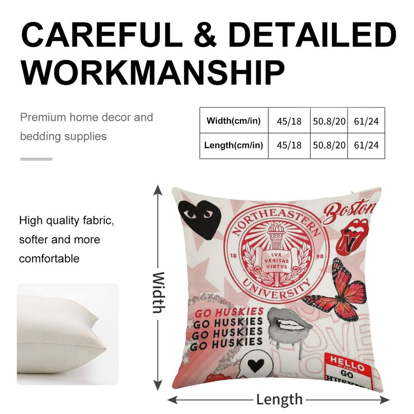 NORTHEASTERN COLLAGE Linen Throw Pillow Cover