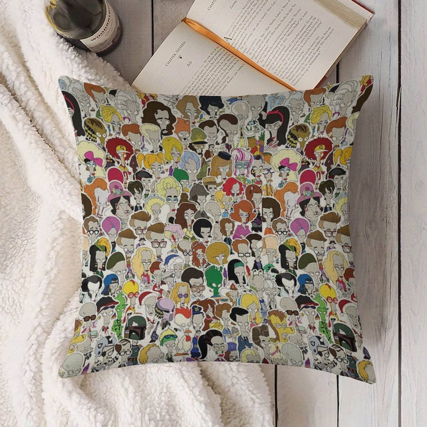 103 Faces of Roger The Alien Linen Throw Pillow Cover