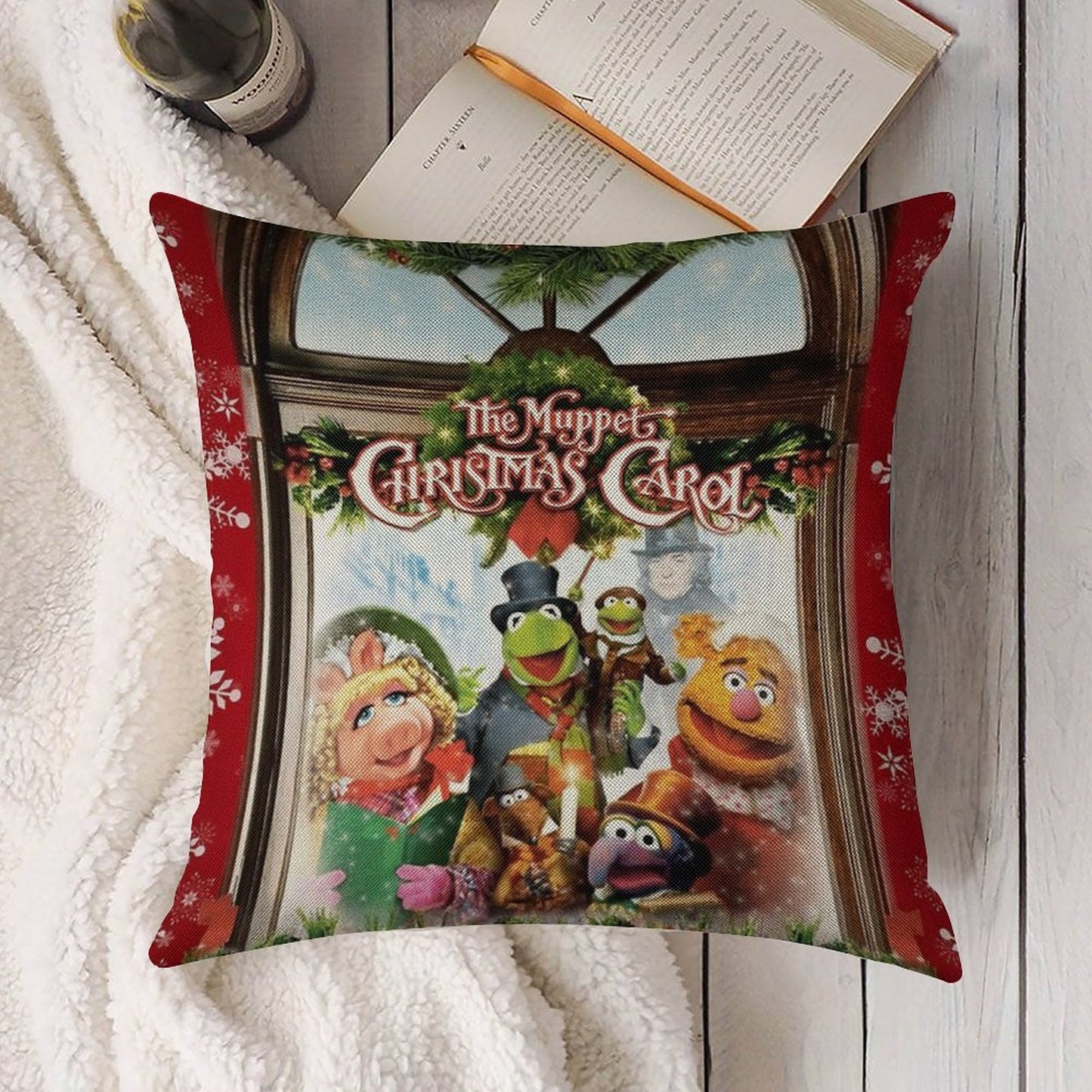 The Muppet Christmas Carol Linen Throw Pillow Cover