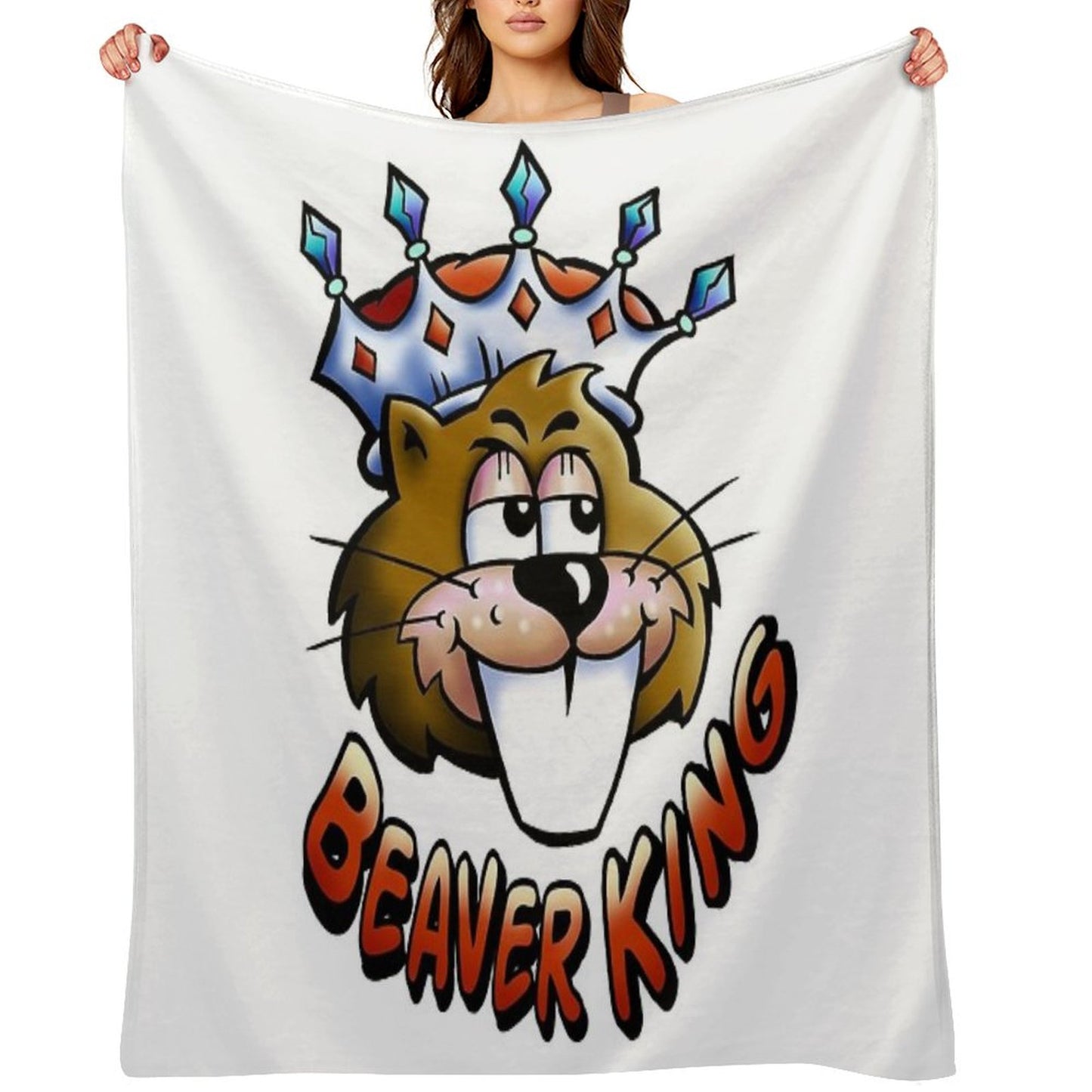 Beaver King - Red Text Throw Blanket