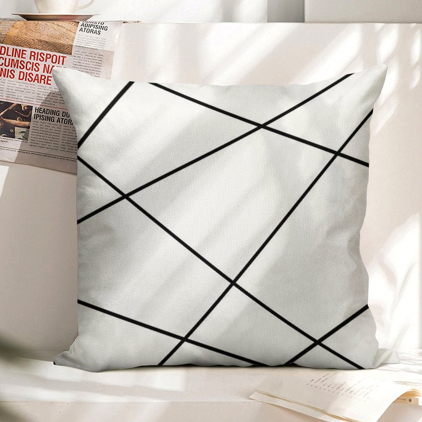Geometric Abstract - White And Black. Linen Throw Pillow Cover
