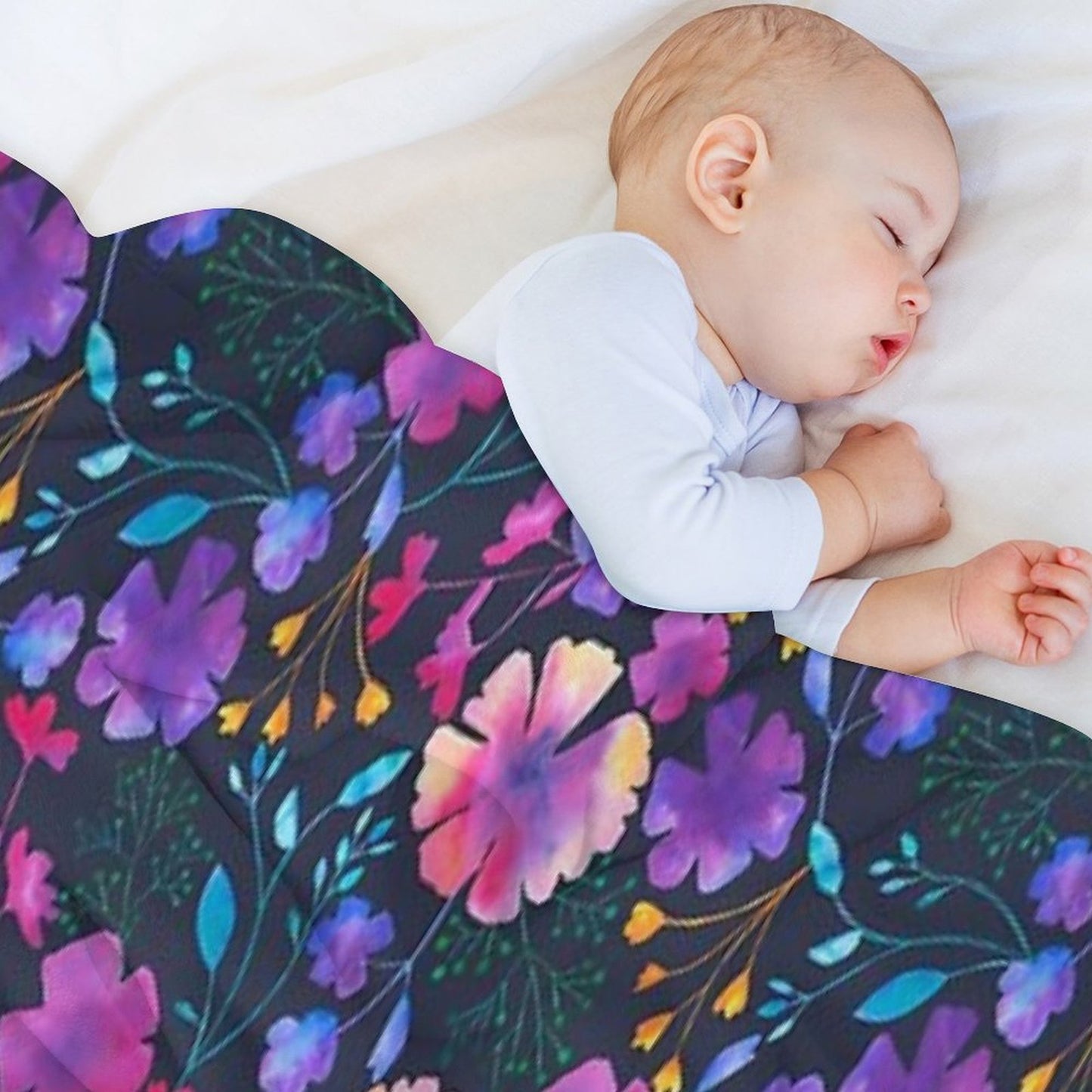 Fluro Floral Watercolour Flower Pattern Throw Blanket