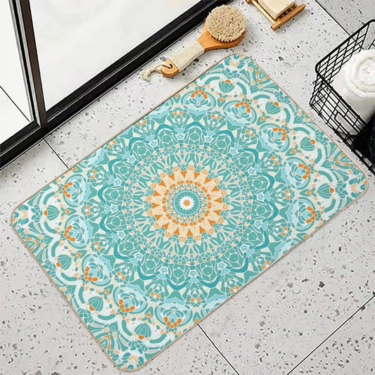 Orange And Turquoise Clarity Mandala Bath Mat