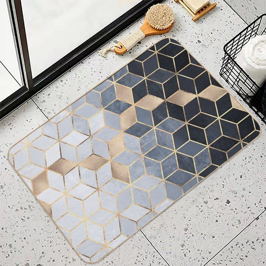 Soft Blue Gradient Cubes Bath Mat