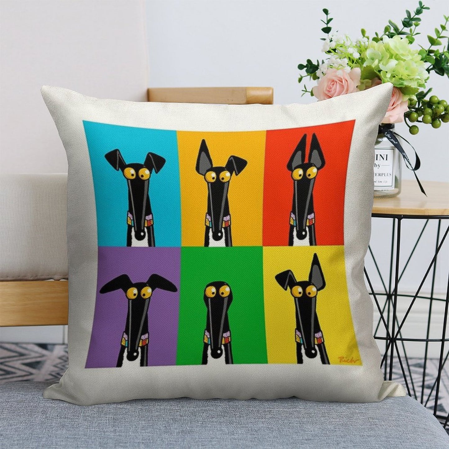 Greyhound Semaphore Linen Throw Pillow Cover