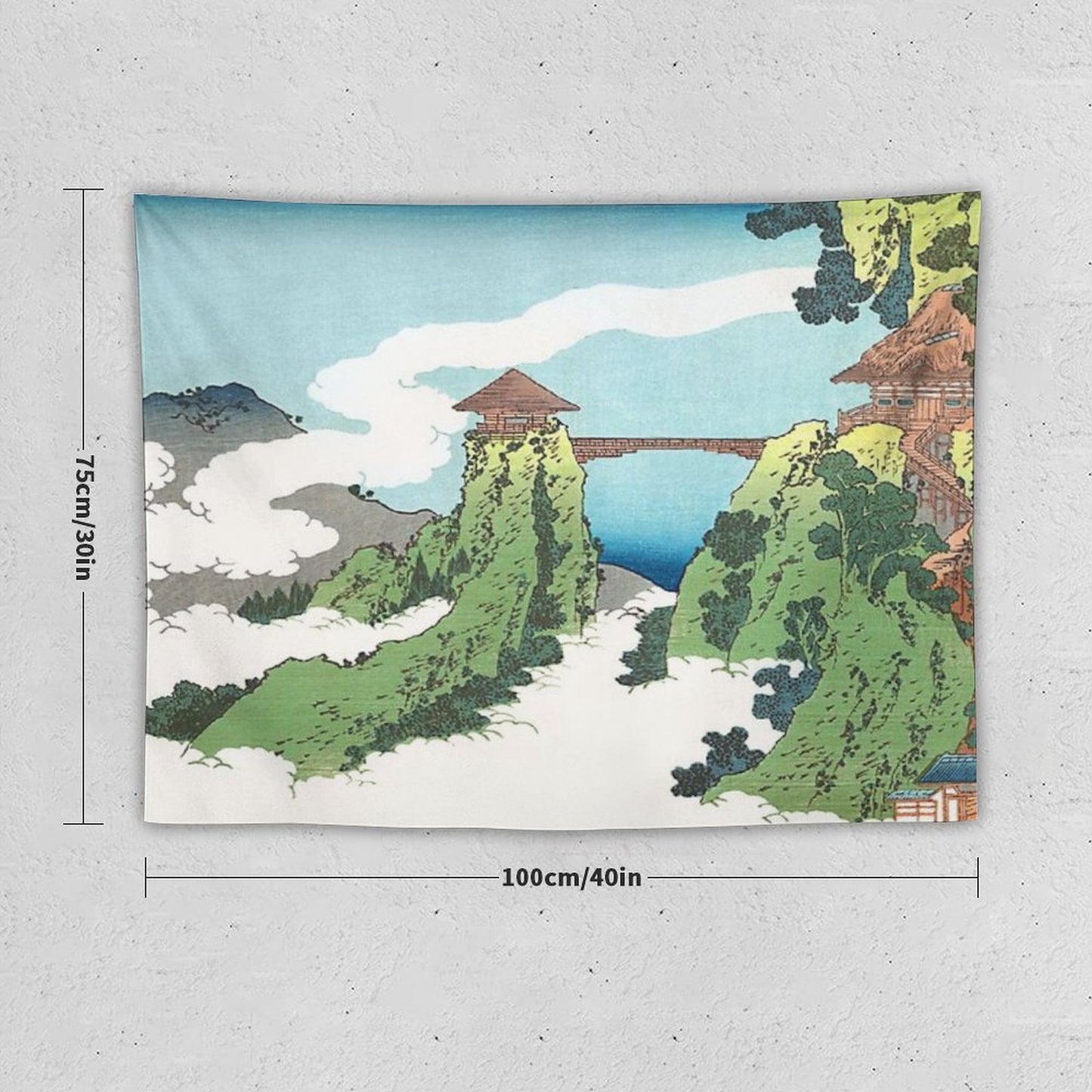 The Hanging-cloud Bridge at Mount Gyodo Near Ashikaga by Katsushika Hokusai Tapestry