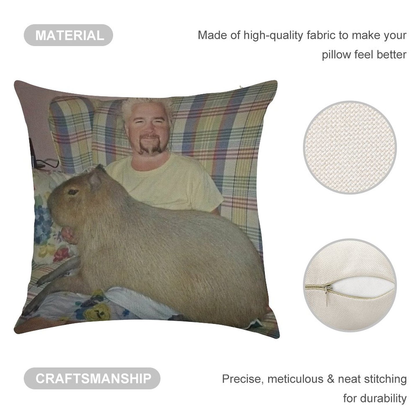 Guy Fieri with Capybara Linen Throw Pillow Cover