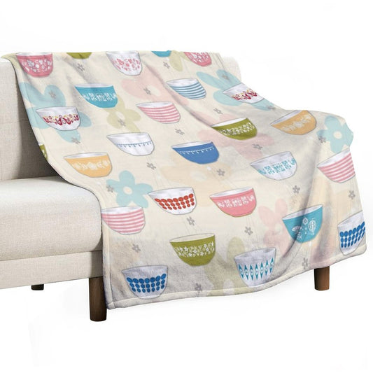 Vintage Pyrex Bowls Collection Throw Blanket