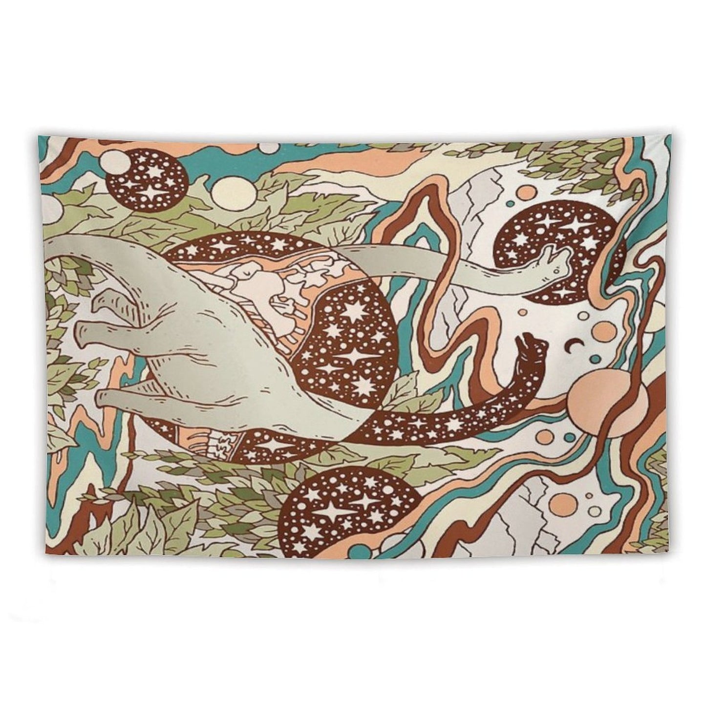 Jurassic Portal Retro Rainbow Palette Dinosaur Science Fiction Art Tapestry