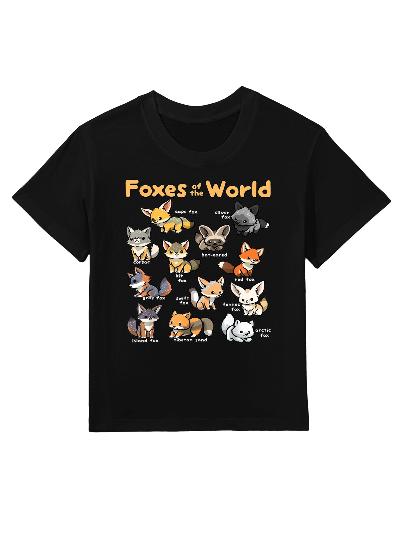 Kawaii Fox Animals of The World Educational Animal Fox Lover Kids T-Shirt