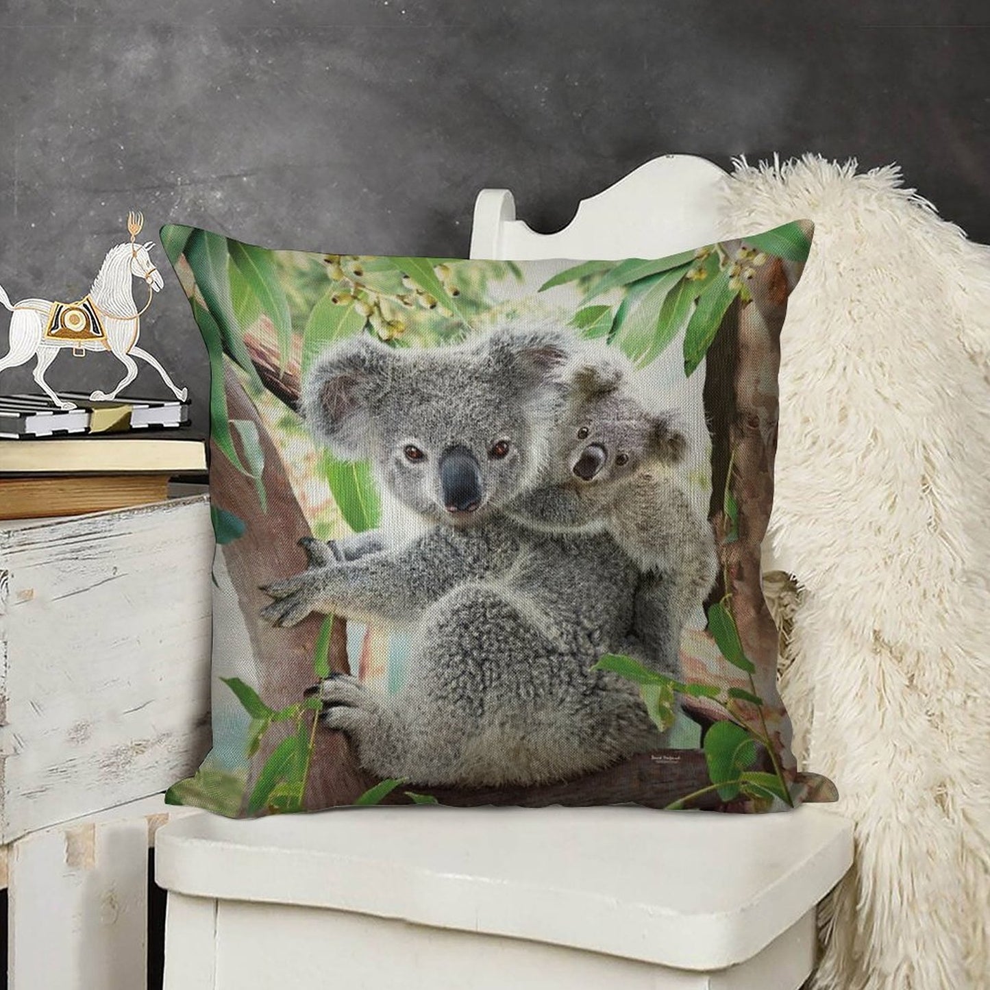 Koala Cuddles Linen Throw Pillow Cover