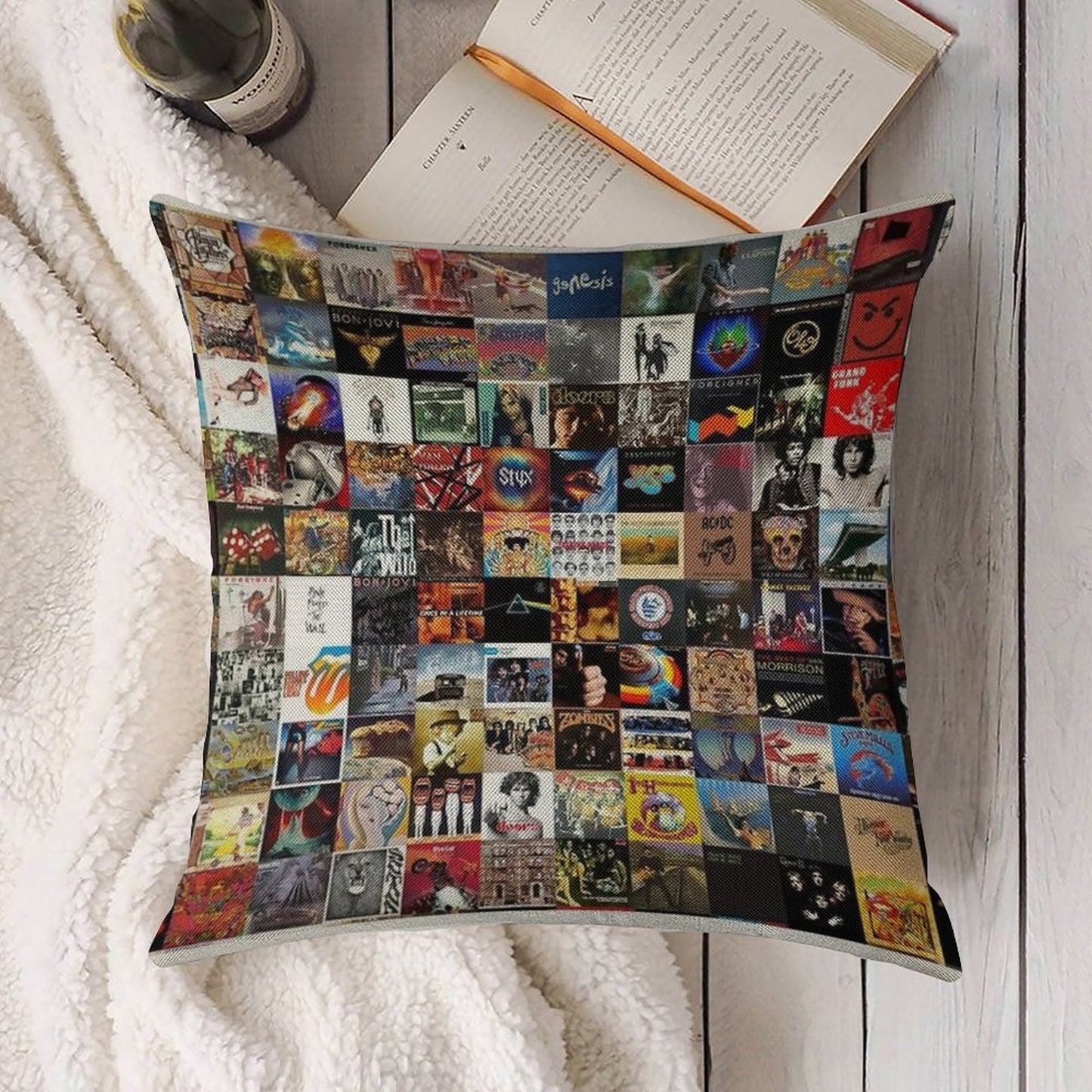 Classic Rock Covers - Collage Linen Throw Pillow Cover