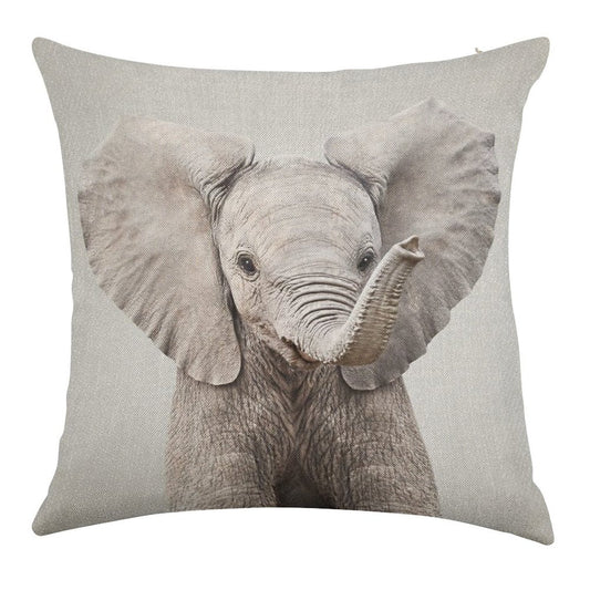 Baby Elephant - Colorful Linen Throw Pillow Cover