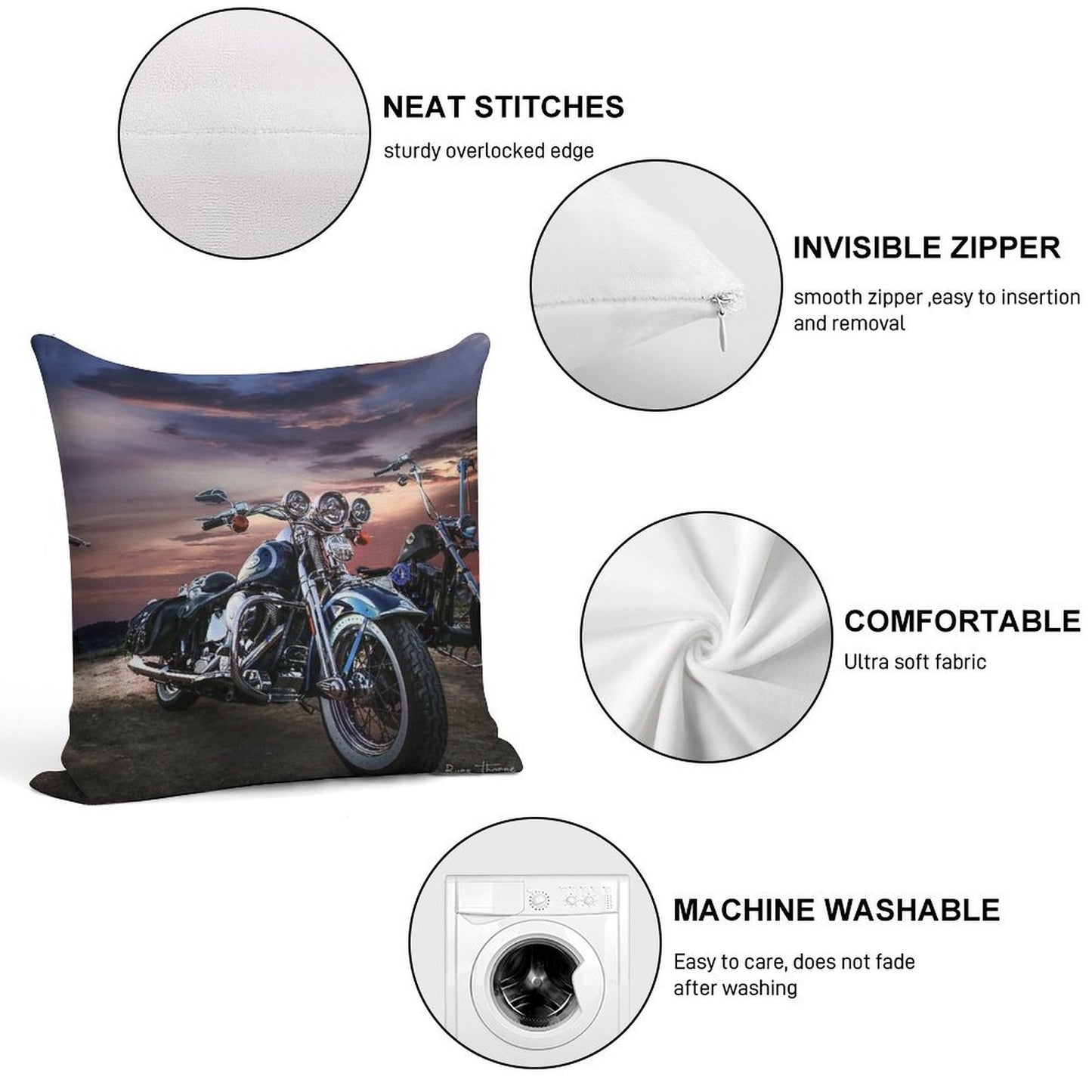 Harley Davidson Beautiful Sunset Soft Reinforced Edging Throw Pillow