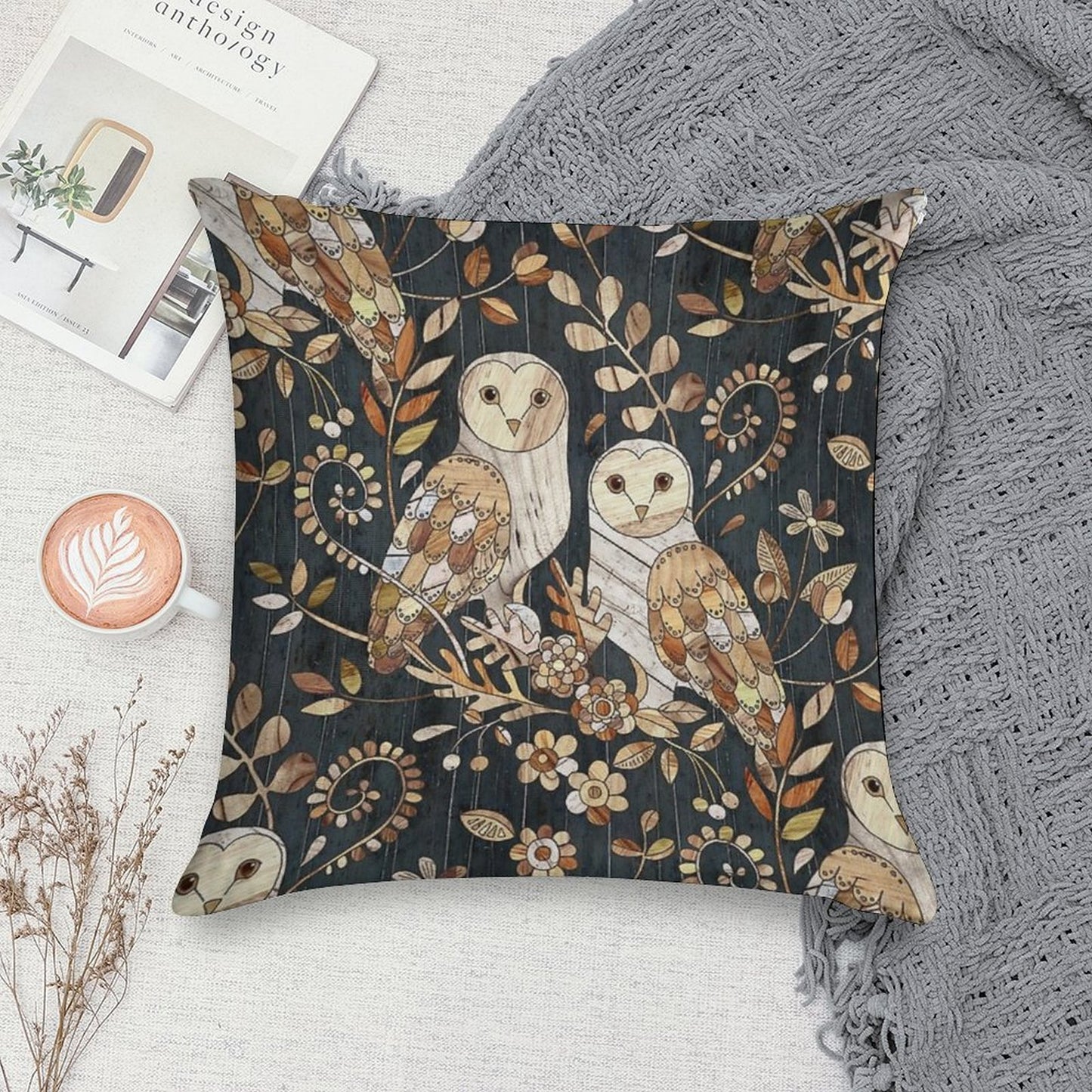 Wooden Wonderland Barn Owl Collage Soft Luxury Feel Throw Pillow
