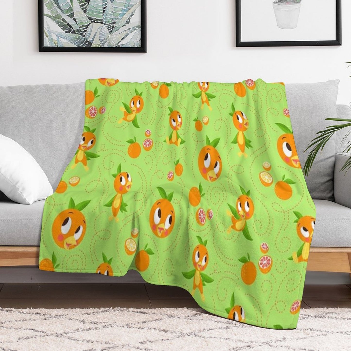 Hello Sunshine! - Orange Bird (green Background) Throw Blanket