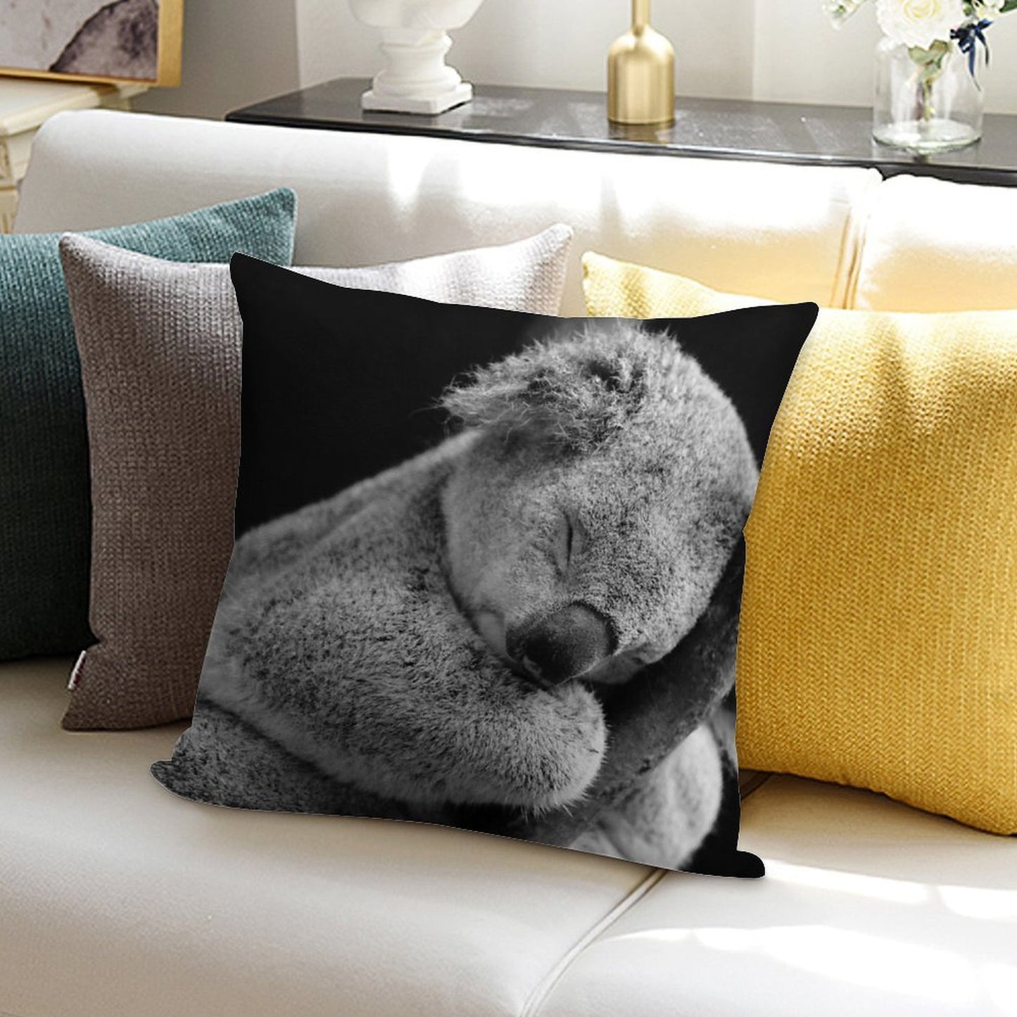 Wake Me Later - Sleeping Koala Soft Durable Construction Throw Pillow