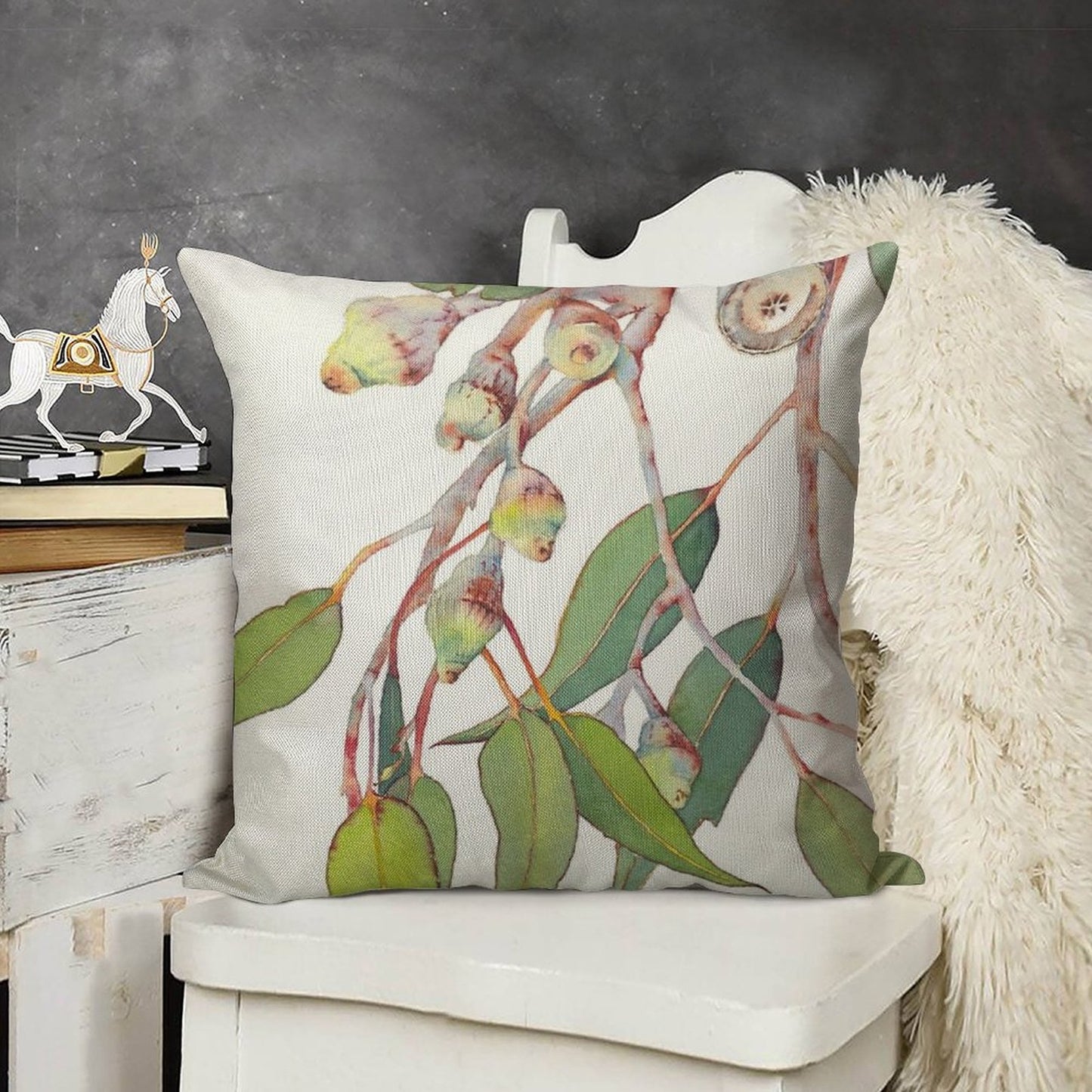 Australian Native Eucalyptus Tree Branch Watercolour Linen Throw Pillow Cover